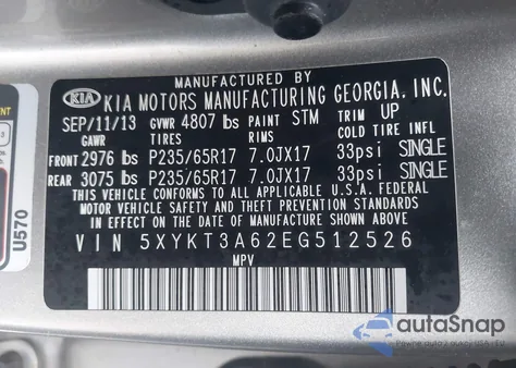 2014 Kia Sorento Lx z USA, uszkodzony, nr VIN 5XYKT3A62EG512526